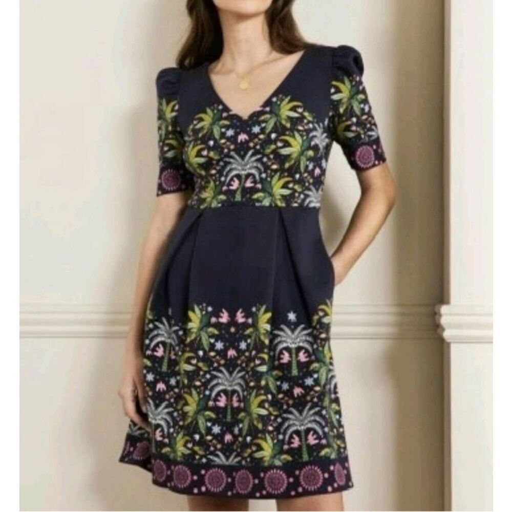 BODEN Puff Shoulder floral Jersey Dress sz 8R